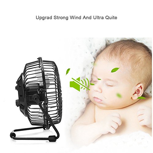 USB Ventilator, Binwo Ruhiger Persönlicher Mini Tischventilator, Tragbarer Metall-Lüfter für Büro, zu Hause, Schule und Camping, Hohe Kompatibilität, Energieeinsparend, 360 Grad Drehung, 4Zoll (Schwarz) - 7