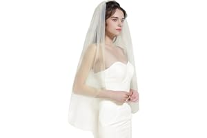BEAUTELICATE Wedding Bridal Veil Cut Edge with Comb 1 Tier Fingertip&Cathedral Length White Ivory