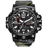 ZRSJ Herren Sportuhr LED Military Armbanduhr 50M Wasserdichte Sportuhr Rubber Shock Resistant Casual Uhr (Tarnung grün)