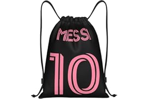 EZB Football Legend Messi Drawstring Bag | 36x30cm Midi Sized Backpack | Multi-Use: Sports Kits, PE Kits, Gym, Lunch, Holiday, Beach, Soccer Pump Bag | Inter Miami Messi 10 Pink Bag
