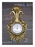 Wanduhr Schwan in Gold mit Ther­mometer Barockuhr QuarzuhrRetro Antik Barock look 38x65cm