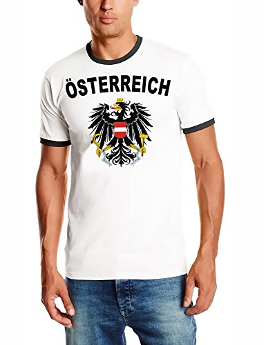 EM 2016 Österreich Adler Fußball T-SHIRT TRIKOT mit Deinem NAMEN + NUMMER ! HERI Ringer weiss-schwarz Gr.L