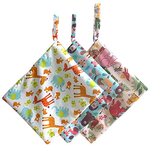 Benail - Sac à langer pour couches et lingettes - étanche lavable et réutilisable - à suspendre - avec deux poches zippées - idéal lors de voyages, à la plage, à la piscine ou à la gym - Lot de 3