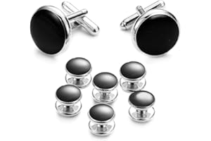 UJOY Cufflinks & Studs Set 1Pair Cufflinks & 3Pair Tuxedo Studs Mens Jewelry Kit with Gift Box - Elegant Shirt Buttons with Cufflink Box Black Polishing Cloth for Valentine Day, Father 's Day Prese-nt
