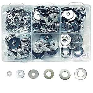 Jaset Innovations Hardware Plain Flat Washers ? 3mm to 10mm ? White Zinc Plated Assortment Kit ? 320 Pieces