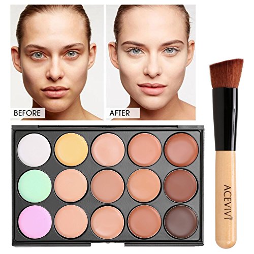 ACEVIVI 15 Farben Concealer Cream Tarnung Contour Palette mit Puderpinsel - 4