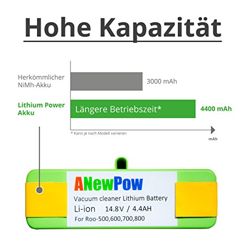 Lithium-Ionen-Akku (Li-Ion) 4400mAh passend zu allen iRobot Roomba 500er, 600er, 700er, 800er Serien (zum Beispiel 500, 510, 530, 531, 532, 533, 535, 536, 537, 550, 551,560,561, 562, 563, 564, 570, 571 577, 578, 580,600, 610, 611, 650, 700, 760, 770, 780, 790, 870, 880) - 3