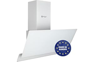 Wiggo Dunstabzugshaube 60cm kopffrei I Abluft Umluft Dunstabzug 300m³/h - LED Touch-Display 3 Stufen I Schräghaube inkl. Fettfilter & 2x Kohlefilter I Abzugshaube mit 2 teiliger Glasfront weiß