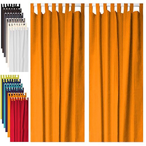 2 Long Tap Top Curtains Panels Ready-Made 140 x 260 cm Living Room Window Drapes - Easy-Care 100% Polyester - Tangerine