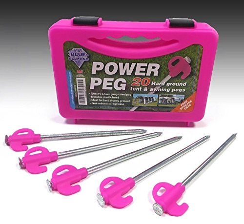 20 piquets de tente résistants Blue Diamond - Pour tente et auvent de camping - Sol dur - Rose (étui de rangement inclus)