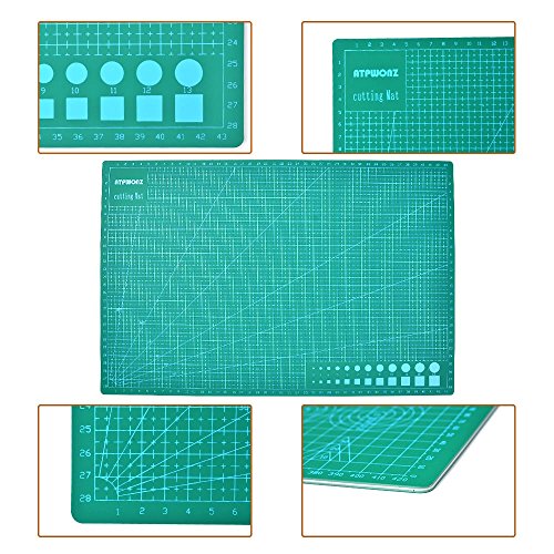 ATPWONZ Schneidematte 45 x 30 cm (A3) aus recyceltem PVC in grün mit selbstschließender, selbstheilender Oberfläche , Schneideunterlage, Cutting Mat - 6