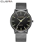 Herrenmode Schwarzer Edelstahl Slim Herrenuhr Quarz Uhr Minimalistische Armbanduhr für mit Schwarzem Milanese Maschenband Analoge Quarz-Uhr Ultradünne Skala Datums-Edelstahlgurt Wasserdicht,B