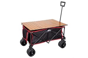 Aktive Carro Mesa Playa, para Transportar Accesorios de Playa, jardín o Camping, 100 kg, Ruedas robustas y giratorias 360 Grados con Frenos, Mango multiángulo, Bolsillo, Fundas, Portasillas, Negro