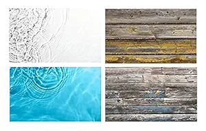 Royalkart (56cm x 88cm) 3D Double-Sided Photography Backdrop For Food, Small Products Professional Photoshoots (Pack of 2) ? Waterproof Flat lay Tabletop Photography Backdrop Paper (Blue Waves & Yellow Wood)