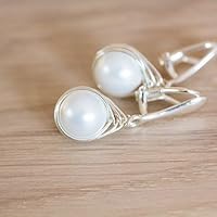 Weiße festliche Perlen-Ohrclips Echtsilber für Damen / Braut-Schmuck / Hochzeits-Schmuck