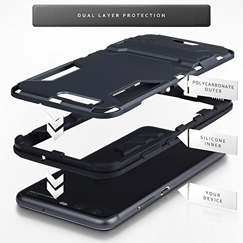 Huawei P10 Carcasa H  brida de Silicona   Polycarbonato Doble Resistencia  y soporte para mesa - Negro oscuro