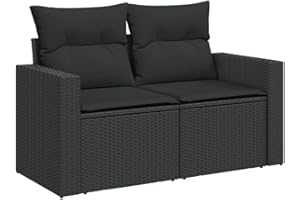 vidaXL Canapé de Jardin avec Coussins 2 Places en polyrotin Noir