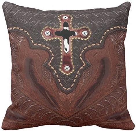 B W Cowhide Western Cross On Brown Leather Look Throw R35a308ed51e646bfbca09dc3530ada33 2zbjl 8byvr Pillow Case by L8qli