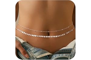 LunarCharm Double Layered Silver Belly Chain for Women in Stainless Steel, Adjustable Body Chain with Satellite, Bead and Snake Chains for Parties and Weddings