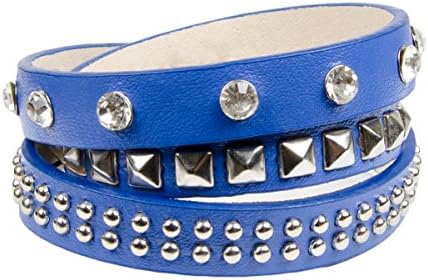 Blue and Silver Wrap Stacked Stud and Rhinestone Bracelet