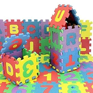 BabyBaba 36pcs Mini Puzzle Foam Mat for Kids, Interlocking Learning Alphabet and Number Mat for Kids