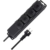 Brennenstuhl IP44 4-Way Power Outlet Distributor (Power Strip for Construction and Permanent Outdoor Use, 2 m Cable) Black