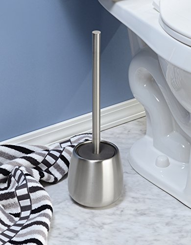 mDesign Toilettenbürste mit WC Bürstenhalter – hochwertige WC Bürstengarnitur aus gebürstetem Edelstahl – Set mit Klobürste und Halterung - 5