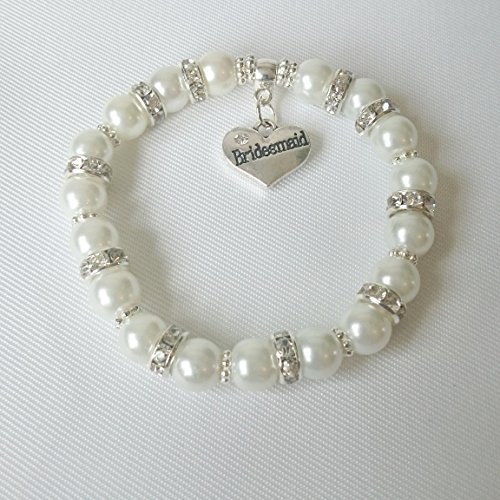 BRIDESMAID Bracelet Gift with charm Ivory WEDDING Jewellery IN JEWELLERY BAG by Gifts At Dawn (15cm - approx 6-9 years)