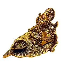 Shilcra Rajasthani Handicrafts Metal God Ganesha with Diya Sitting on Leaf |Diwali Gift Card Combo| Ganesha Hanging Line (Pair) | Laxmi Ji Charan | Roli Chawal for Festivals/Puja/Corporate Gifts