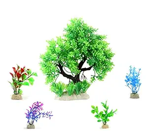 AQUAPETZWORLD Aquarium Plants Fish Tank Decorations Plastic Artificial Plant Goldfish Waterscape Fish Hides Tree Set Height 8.3