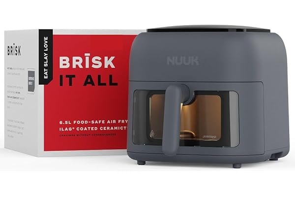 NUUK BR SK 6.5L 100% Toxin-Free Ceramic Air Fryer ILAG CeramicTech No Micro plastics, No PTFE, PFAS, PFOA 8 Cooking Presets Digital Display Shake Reminder 360° Even Cooking