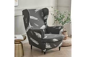 Highdi Funda de Sillón de Orejas Elástica para Strandmon, Funda de Sofá Relax 2 Piezas con Funda de Cojín, Fundas Protector de Butaca para Dormitorio, Recepción, Club (Pluma Blanca)