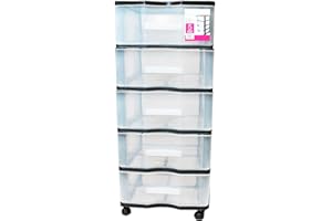 BG SPAZIO ACAN Tradineur - Cajoneras de plástico negro 5 cajones con ruedas 85 x 38 x 39 cm