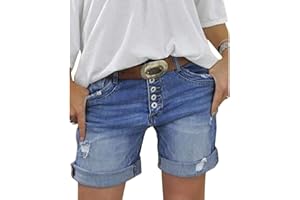 ORANDESIGNE Short en Jean Taille Haute Femme Pantalon Fleur Shorts en Denim Décontractés Mode Bermuda en Jean