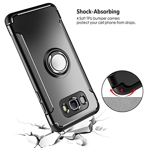 HÃ¼lle fÃ¼r Samsung Galaxy J7 2016 (5,5 Zoll) 360 Grad Drehbar Ringhalter mit Magnetischer Handyhalter Auto HandyhÃ¼lle (Schwarz)