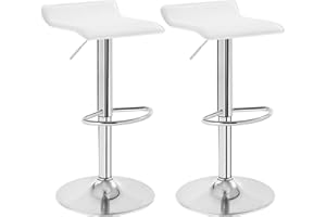 WOLTU Sgabelli da Cucina Set di 2, Sgabello da Bar, Regolabile in Altezza, Girevole a 360°per Bar, Cucina, Banco, Caffè, PVC+Metallo, con Poggiapiedi, Bianco+Argento