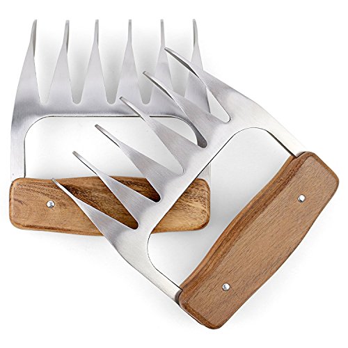 1Easylife Edelstahl Pulled Pork Krallen ,ÄUßERST FORMSTABILE Meat Claws ,Fleischkrallen mit Wooden Handle, Grill Fleischgabel BBQ Grill Party Gabeln für gebratenes Fleisch ,bpa frei ,hygienisch und Einfach Reinigung,1 Paar(2 Stück) - 2