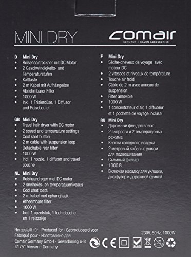 Comair Reisehaartrockner Mini Dry 1000 Watt <p>Reisehaartrockner mit 2 Geschwindigkeits- und Temperaturstufen 1000 Watt</p> - 5