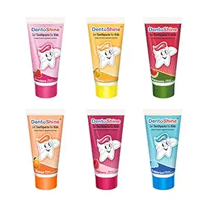 DentoShine Gel Toothpaste for Kids - Assorted Flavors (Bubble Gum, Mango, Orange, Raspberry, Strawberry, Watermelon, Buy 5 Get 1 Toothpaste Free (80g Each))
