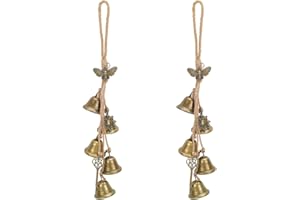 GORGECRAFT 2 Campana de Viento de Latón Campanillas de Viento de Bronce Antiguo Metal Vintage Polilla de la Suerte Amuleto Solar Decorativas Hechas A Mano Colgantes con Cordón de Cáñamo Hogar Jardín