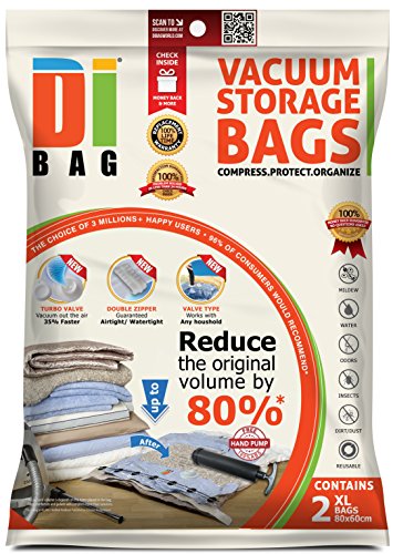 DIBAG - Bolsas de almacenaje al vacío de ropa para ahorrar espacio. 2 extra grande (80x60cm) bolsas ahorradoras de espacio para viaje . Para ropa de cama, almohadas, mantas, cortinas y edredones