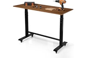 POWSTR Adjustable Workbench with 360° Lockable Wheels, 32"-42" Height-Adjustable Work Table with Six-Level Settings,Suitable for Garages, Workshops, Offices and Home