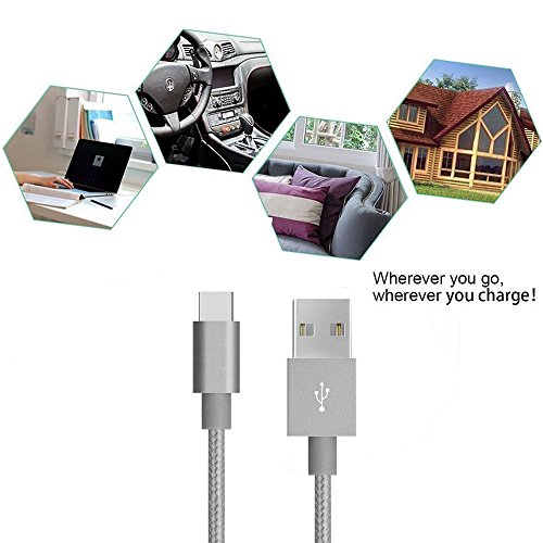USB Type-C Kabel Nylon-lebenslange Garantie-TUOYA USB-C Ladekabel auf USB3.0 mit Nylon, Daten & Lade Type-C Datenkabel mit Aluminium Stecker für Samsung Galaxy S8 / S8 Plus, LG G5, Lumia 950xl/950, Nexus 5x/6p, OnePlus 3, und andere Type-C unterstützte Geräte (2pack-3,3ft/1m, Grau) - 6