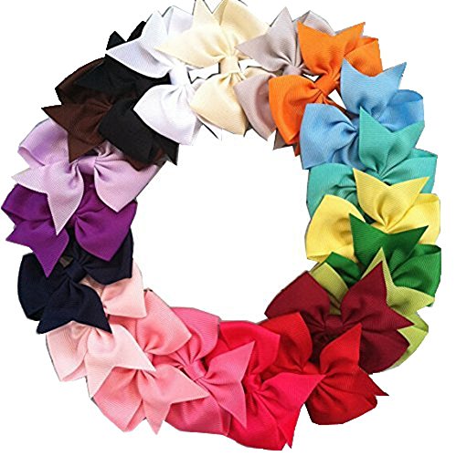 Haobase 20pcs Big Hair Bows Boutique Girls Alligator Clip Grosgrain Ribbon Headband