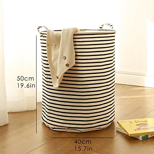 CUPWENH Large Laundry Basket Toy Storage Picnic Basket Box Cotton Washing Clothes Box Baby Orgnizer Bin Make Me Smile La La La Love You,Black Stripe-Large