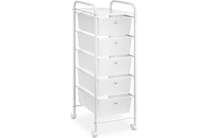IDIMEX Caisson sur roulettes GINA Chariot avec 5 tiroirs en Plastique Blanc Transparent et 1 étagère, Meuble de Rangement pour Salle de Bain en métal laqué Blanc