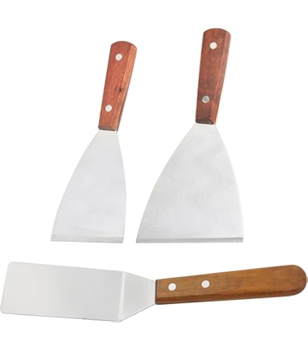 2 roestvrijstalen grillspatels, plancha spatel voor Smash Burgerset, keukenspatel, grillspatel, hamburgerspatel, voor Teppanyaki BBQ grillspatels, accessoires, geschenken, met 20 hamburgerpapier, 2
