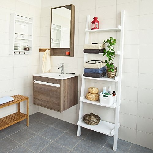 SoBuy® Modernes Leiterregal, Standregal, Bücherregal, Badregal, weiß, Breit: 56cm,FRG17-W
