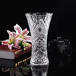 SQUICKLE Crystal Flower Vase Glass Pot for Living Room/Home/Office