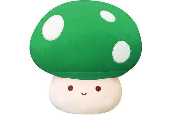 SNOWOLF Mignon 3D Champignon en Peluche Kawaii Oreillers en Peluche Cadeau pour Filles Enfants Femmes Décor Noël Saint Valentin Fête (23 cm, Vert)